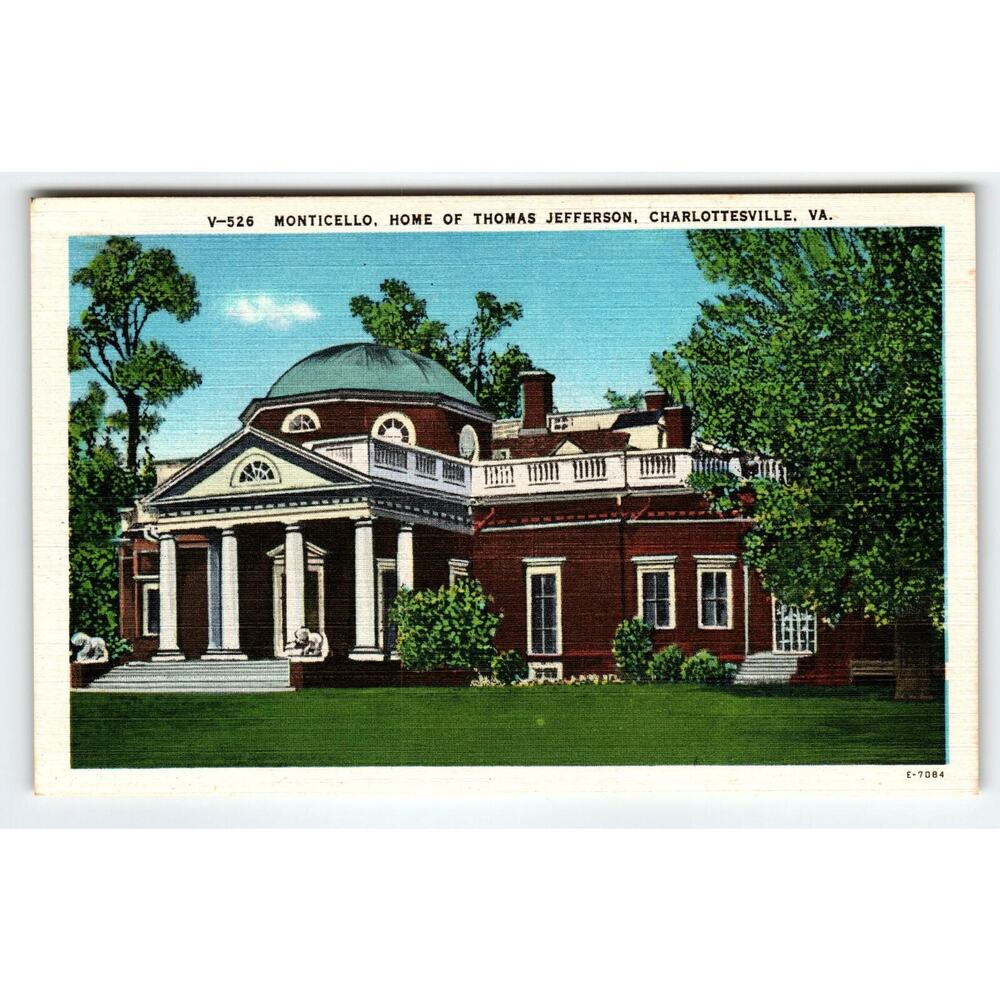 Monticello Home of Thomas Jefferson Charlottesville VA Linen Postcard V-526